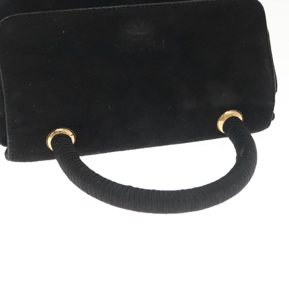 PRADA Hand Bag Suede Black Gold Auth 141959