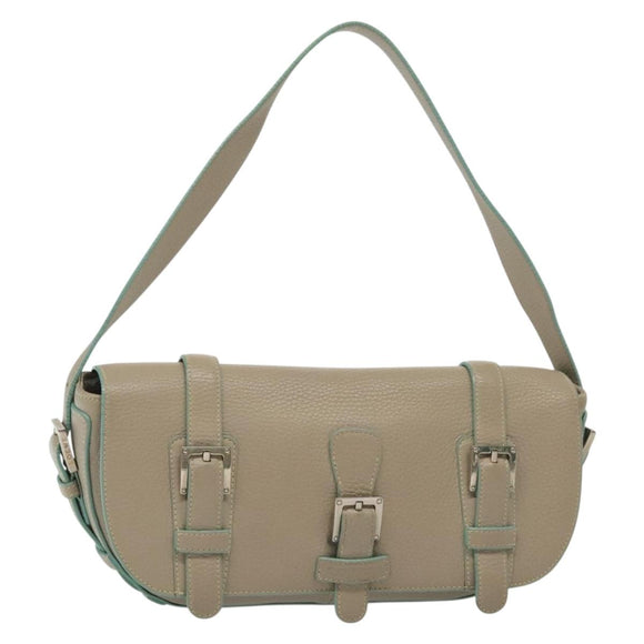 LOEWE Shoulder Bag Leather Beige Silver Auth 141961V