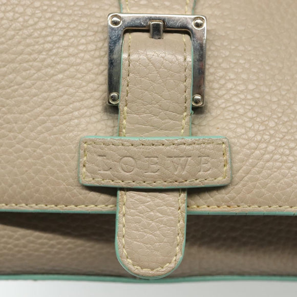 LOEWE Shoulder Bag Leather Beige Silver Auth 141961V