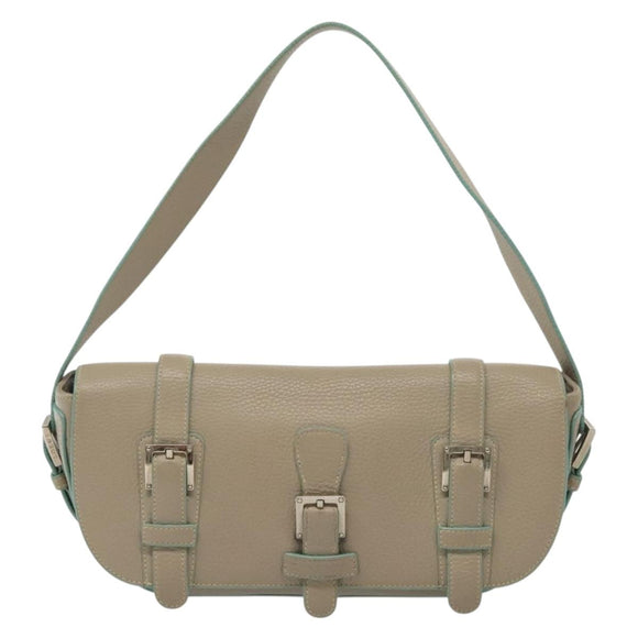 LOEWE Shoulder Bag Leather Beige Silver Auth 141961V
