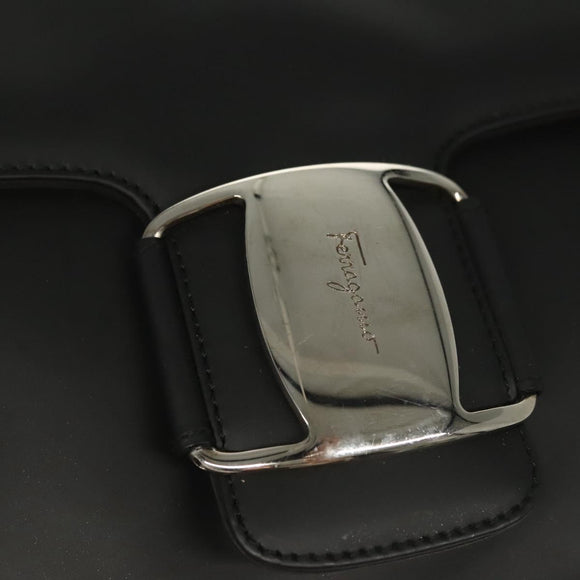 Salvatore Ferragamo Vala Shoulder Bag Leather Black Silver Auth 141973
