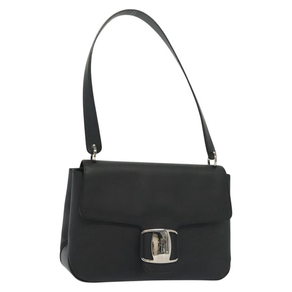 Salvatore Ferragamo Vala Shoulder Bag Leather Black Silver Auth 141973