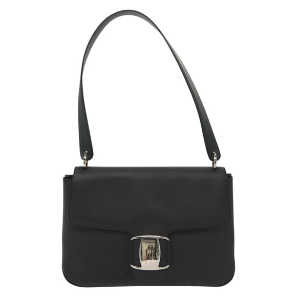 Salvatore Ferragamo Vala Shoulder Bag Leather Black Silver Auth 141973