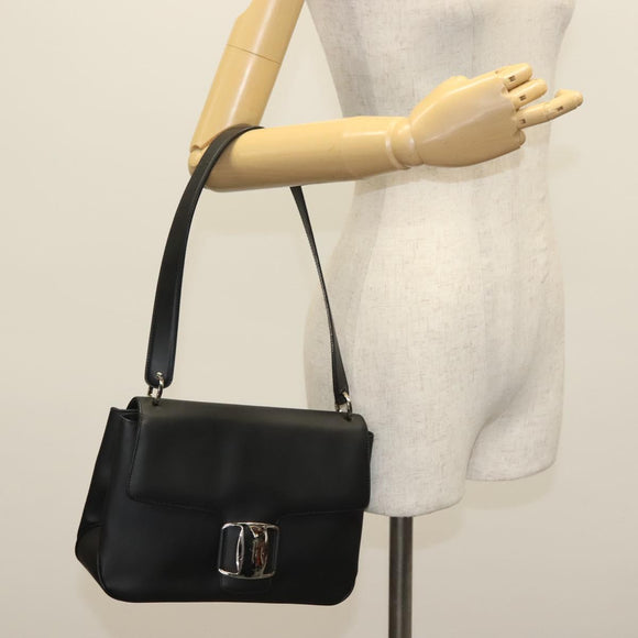Salvatore Ferragamo Vala Shoulder Bag Leather Black Silver Auth 141973