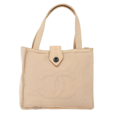 CHANEL COCO Mark Hand Bag Nylon Beige Gold CC Auth 141982 - 0