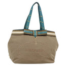 PRADA Studs Tote Bag Canvas Leather Beige Gold Auth 141984V-1