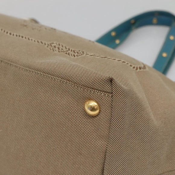 PRADA Studs Tote Bag Canvas Leather Beige Gold Auth 141984V