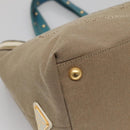 PRADA Studs Tote Bag Canvas Leather Beige Gold Auth 141984V-11