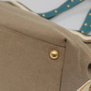 PRADA Studs Tote Bag Canvas Leather Beige Gold Auth 141984V-12