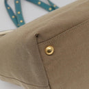 PRADA Studs Tote Bag Canvas Leather Beige Gold Auth 141984V-13