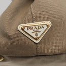 PRADA Studs Tote Bag Canvas Leather Beige Gold Auth 141984V-14