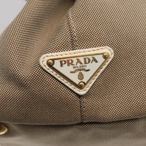 PRADA Studs Tote Bag Canvas Leather Beige Gold Auth 141984V