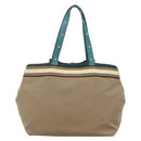 PRADA Studs Tote Bag Canvas Leather Beige Gold Auth 141984V-3