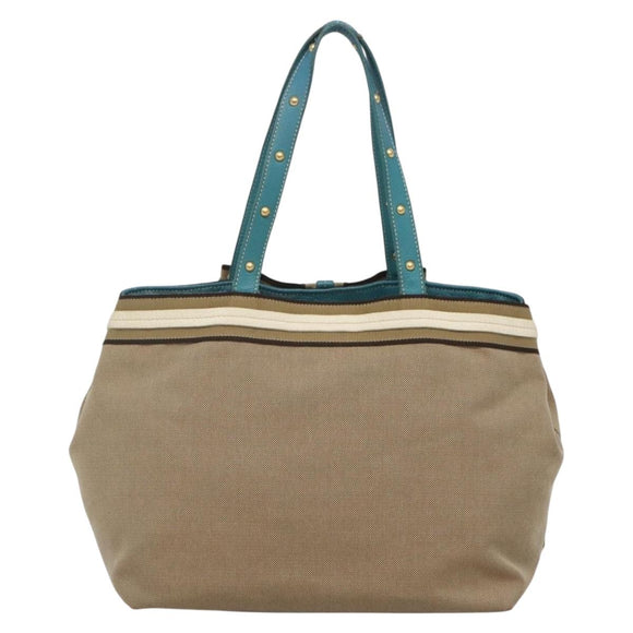 PRADA Studs Tote Bag Canvas Leather Beige Gold Auth 141984V