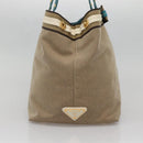 PRADA Studs Tote Bag Canvas Leather Beige Gold Auth 141984V-4