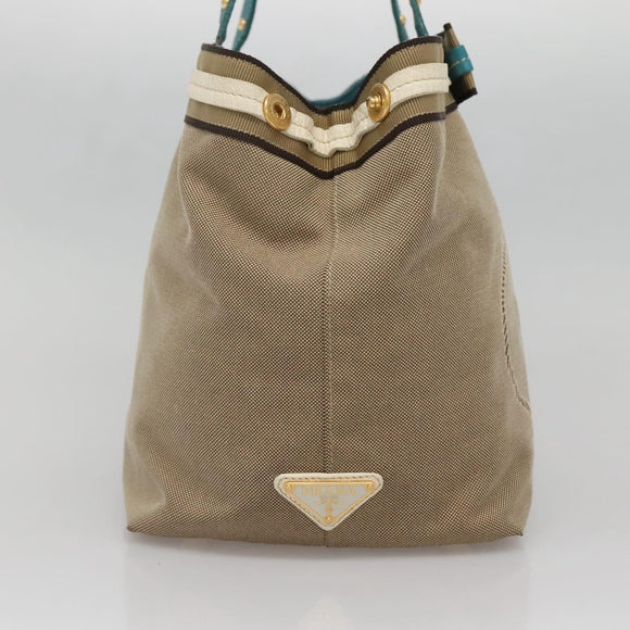 PRADA Studs Tote Bag Canvas Leather Beige Gold Auth 141984V
