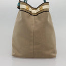PRADA Studs Tote Bag Canvas Leather Beige Gold Auth 141984V-5