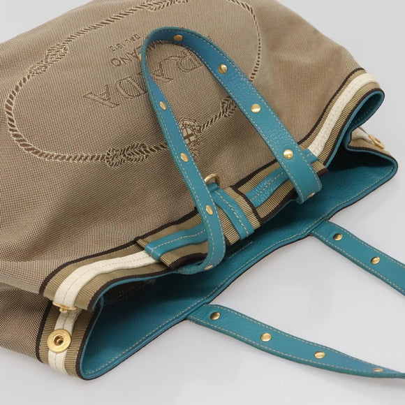 PRADA Studs Tote Bag Canvas Leather Beige Gold Auth 141984V