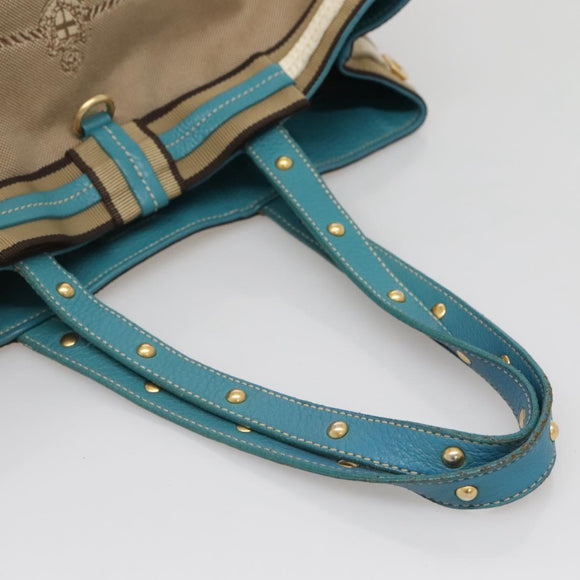 PRADA Studs Tote Bag Canvas Leather Beige Gold Auth 141984V