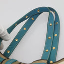 PRADA Studs Tote Bag Canvas Leather Beige Gold Auth 141984V-8