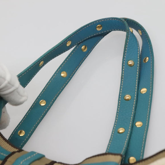 PRADA Studs Tote Bag Canvas Leather Beige Gold Auth 141984V