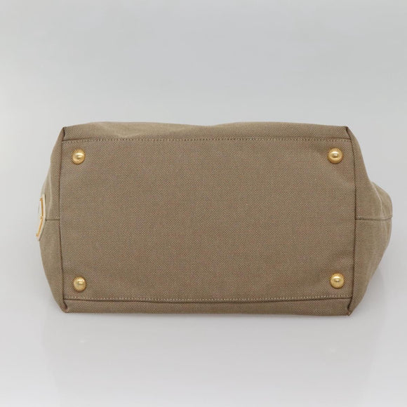 PRADA Studs Tote Bag Canvas Leather Beige Gold Auth 141984V