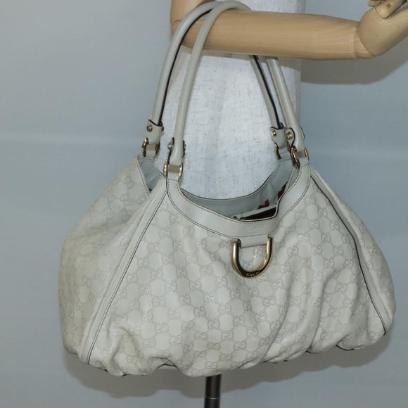 GUCCI GG Canvas Guccissima Abbey Bag Leather White Gold 189835 Auth 141985