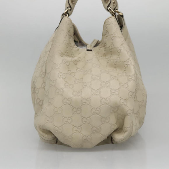 GUCCI GG Canvas Guccissima Abbey Bag Leather White Gold 189835 Auth 141985