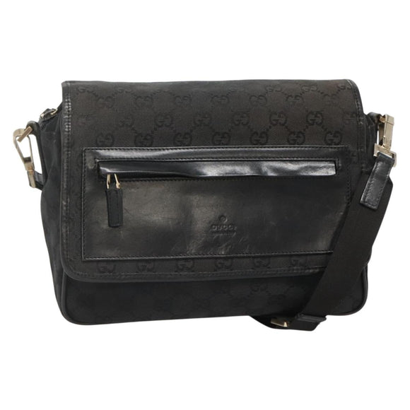 GUCCI GG Canvas Shoulder Bag Black Gold 019 0375 Auth 141991