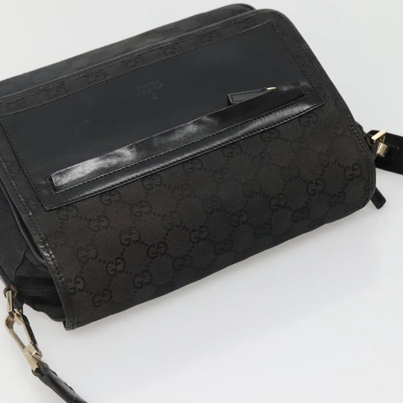 GUCCI GG Canvas Shoulder Bag Black Gold 019 0375 Auth 141991