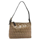 FENDI Zucchino Canvas Accessory Pouch Enamel Brown Gold Auth 141994-1