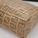 FENDI Zucchino Canvas Accessory Pouch Enamel Brown Gold Auth 141994-9