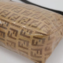 FENDI Zucchino Canvas Accessory Pouch Enamel Brown Gold Auth 141994-16
