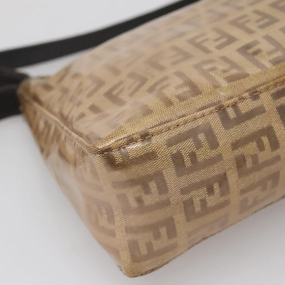 FENDI Zucchino Canvas Accessory Pouch Enamel Brown Gold Auth 141994