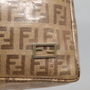 FENDI Zucchino Canvas Accessory Pouch Enamel Brown Gold Auth 141994-18