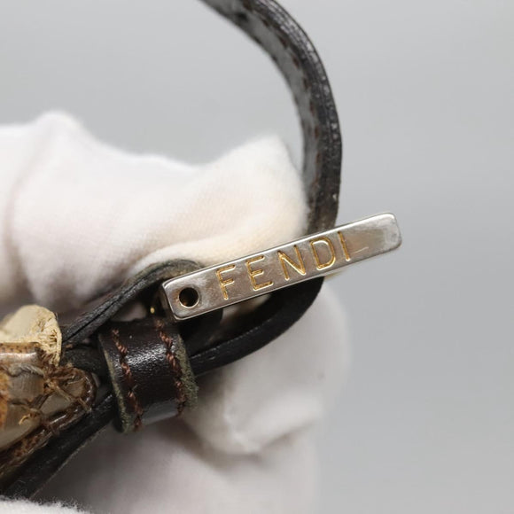 FENDI Zucchino Canvas Accessory Pouch Enamel Brown Gold Auth 141994