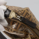 FENDI Zucchino Canvas Accessory Pouch Enamel Brown Gold Auth 141994-10