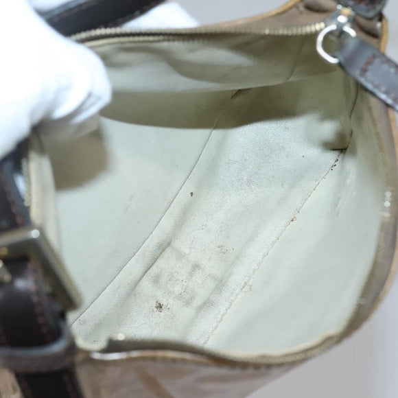 FENDI Zucchino Canvas Accessory Pouch Enamel Brown Gold Auth 141994