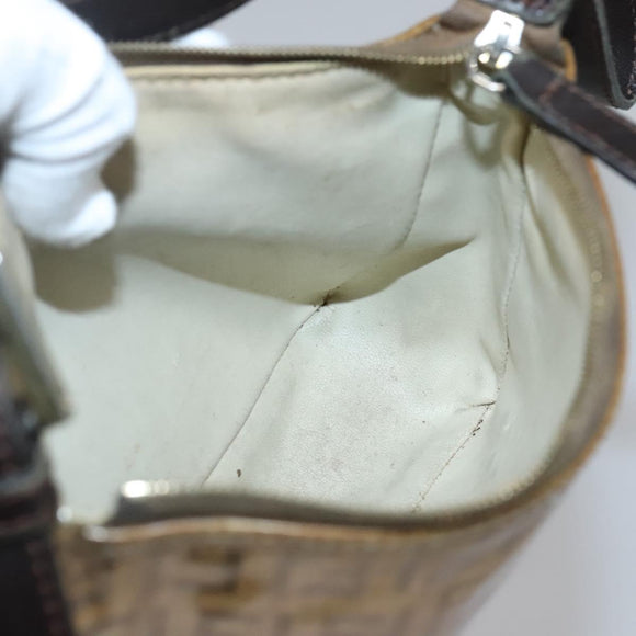 FENDI Zucchino Canvas Accessory Pouch Enamel Brown Gold Auth 141994