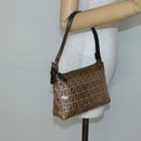 FENDI Zucchino Canvas Accessory Pouch Enamel Brown Gold Auth 141994-22