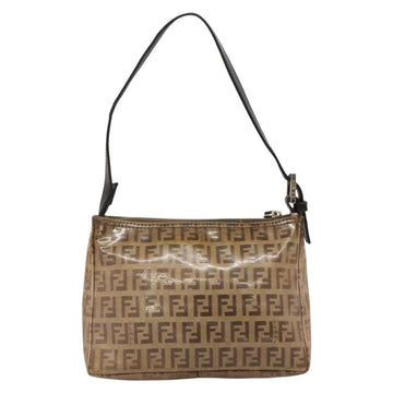 FENDI Zucchino Canvas Accessory Pouch Enamel Brown Gold Auth 141994 - 0