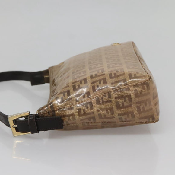 FENDI Zucchino Canvas Accessory Pouch Enamel Brown Gold Auth 141994