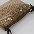FENDI Zucchino Canvas Accessory Pouch Enamel Brown Gold Auth 141994-6