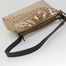 FENDI Zucchino Canvas Accessory Pouch Enamel Brown Gold Auth 141994-7