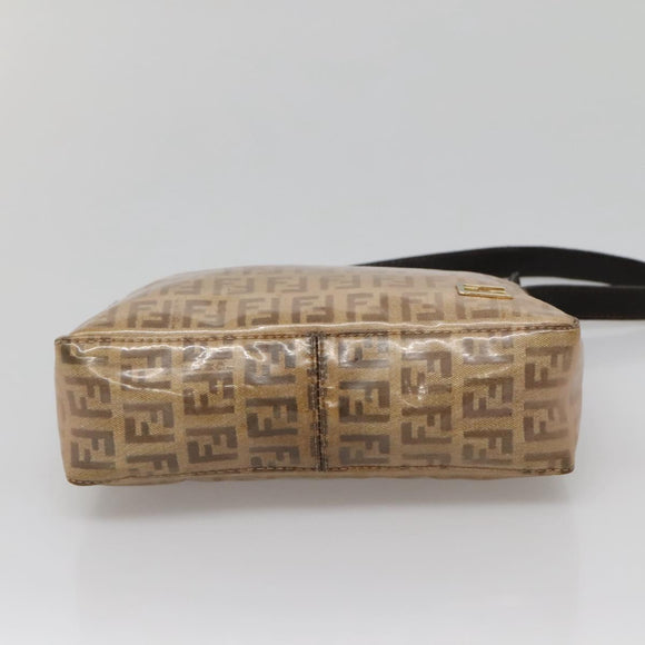 FENDI Zucchino Canvas Accessory Pouch Enamel Brown Gold Auth 141994
