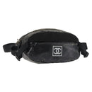 CHANEL Sports COCO Mark Waist Bag Coated Canvas Black CC Auth 142004-1
