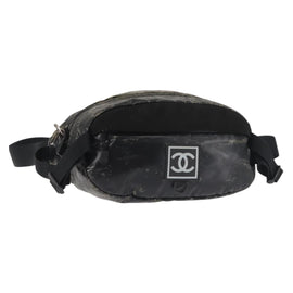 CHANEL Sports COCO Mark Waist Bag Coated Canvas Black CC Auth 142004