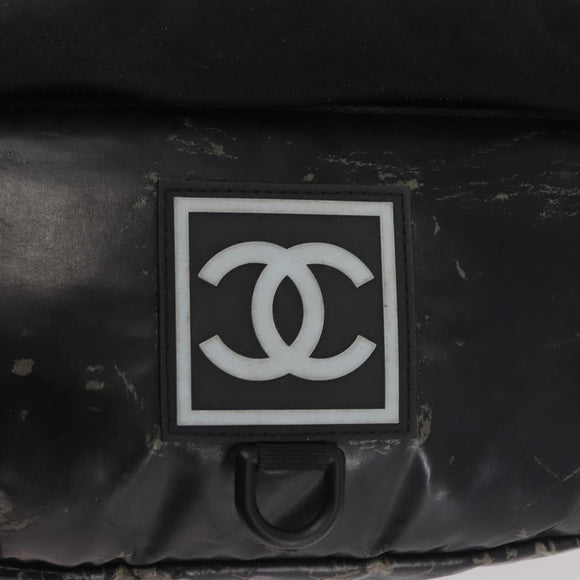 CHANEL Sports COCO Mark Waist Bag Coated Canvas Black CC Auth 142004