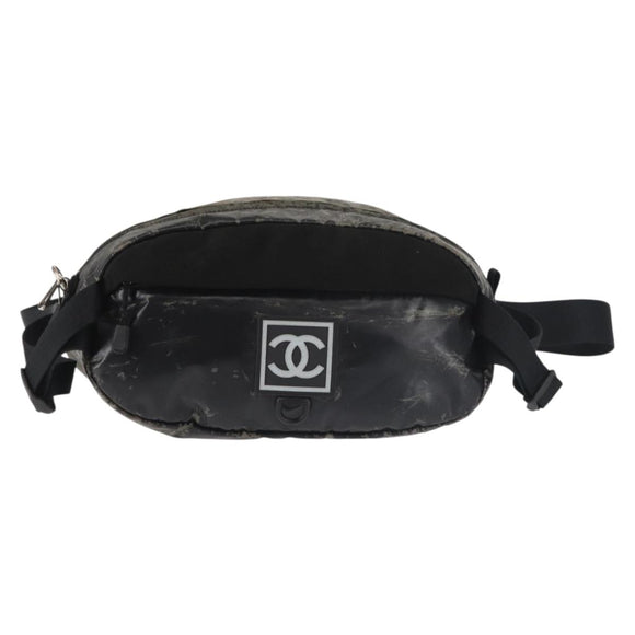CHANEL Sports COCO Mark Waist Bag Coated Canvas Black CC Auth 142004