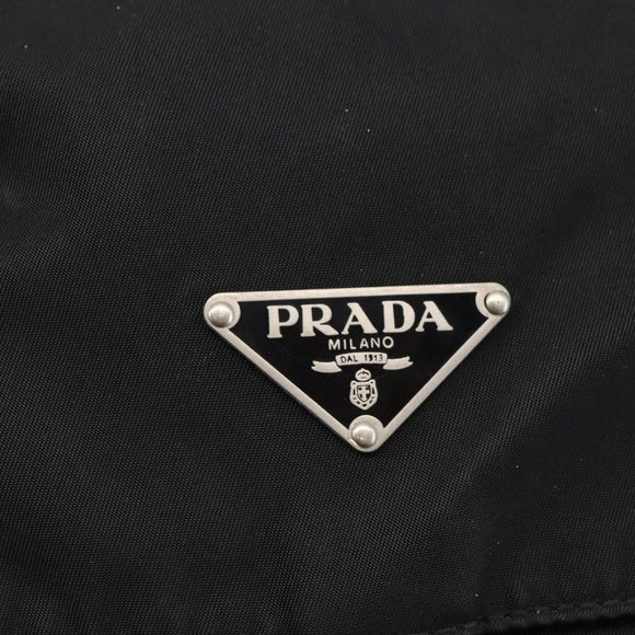 PRADA Chain Shoulder Bag Nylon Black Silver Auth 142007